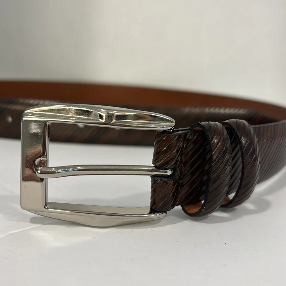 Johnston & Murphy Calfskin Leather Belt w/Silver Buckle Size 38 - Picture 2 of 10